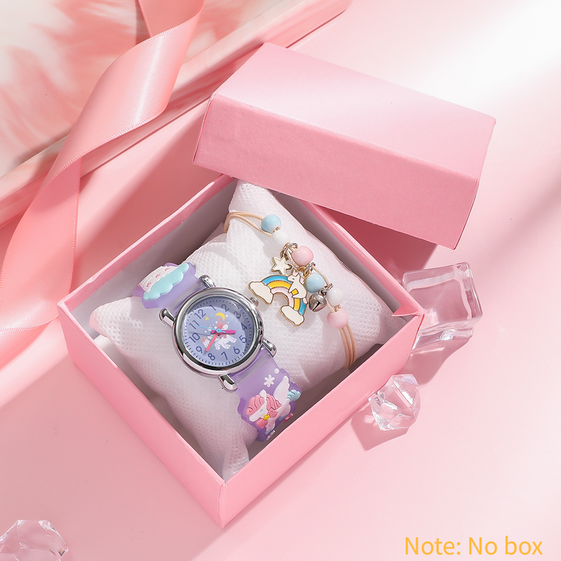 Children's Watches 2pcs/set Children's Fashion Cute Silicone Cartoon Unicorn Series Girls Gift Watch Bracelet Set_voghion.com