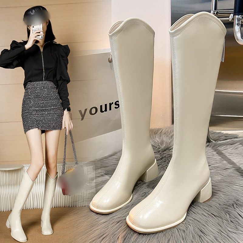 The Pure Autumn New Style Of Square-toed, Thick-heeled, High-heeled, Fashionable And Versatile Skinny High Boots_voghion.com