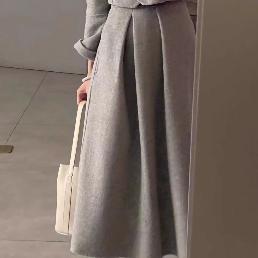 Luxuriöses zweiteiliges Wollset für reiche Frauen, elegantes französisches Kleid im Hepburn-Stil für Damen im Herbst und Winter_voghion.com