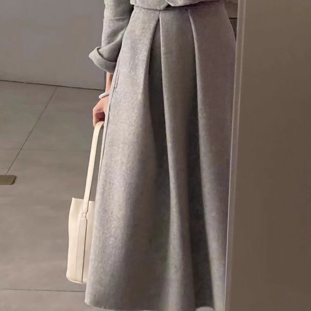 Luxuriöses zweiteiliges Wollset für reiche Frauen, elegantes französisches Kleid im Hepburn-Stil für Damen im Herbst und Winter_voghion.com