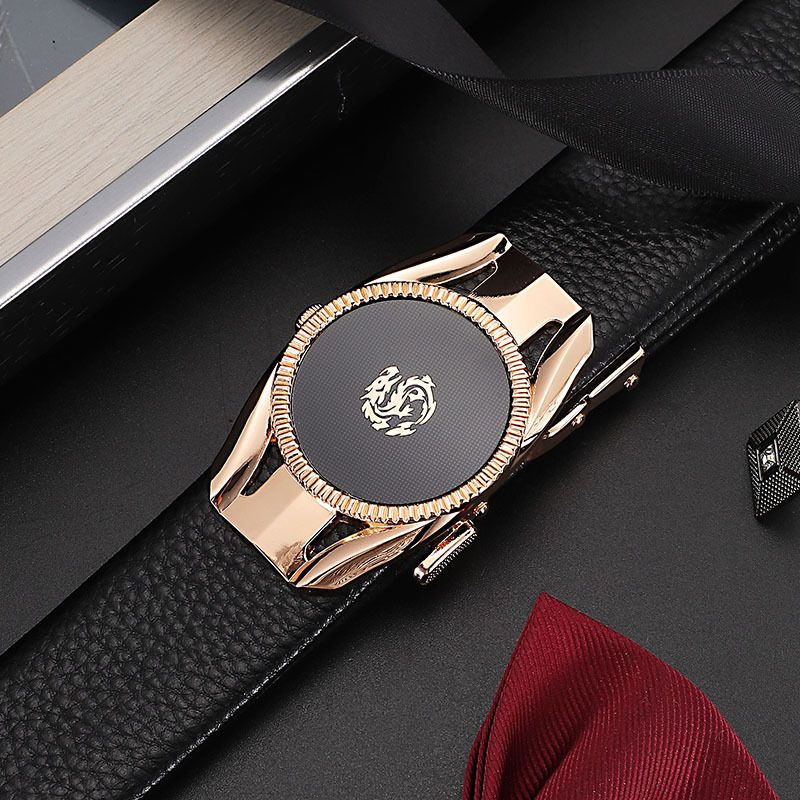 Genuine Leather Versatile Business Fashion Oval Pattern Automatic Buckle Lychee Texture Waist Belt For Men_voghion.com