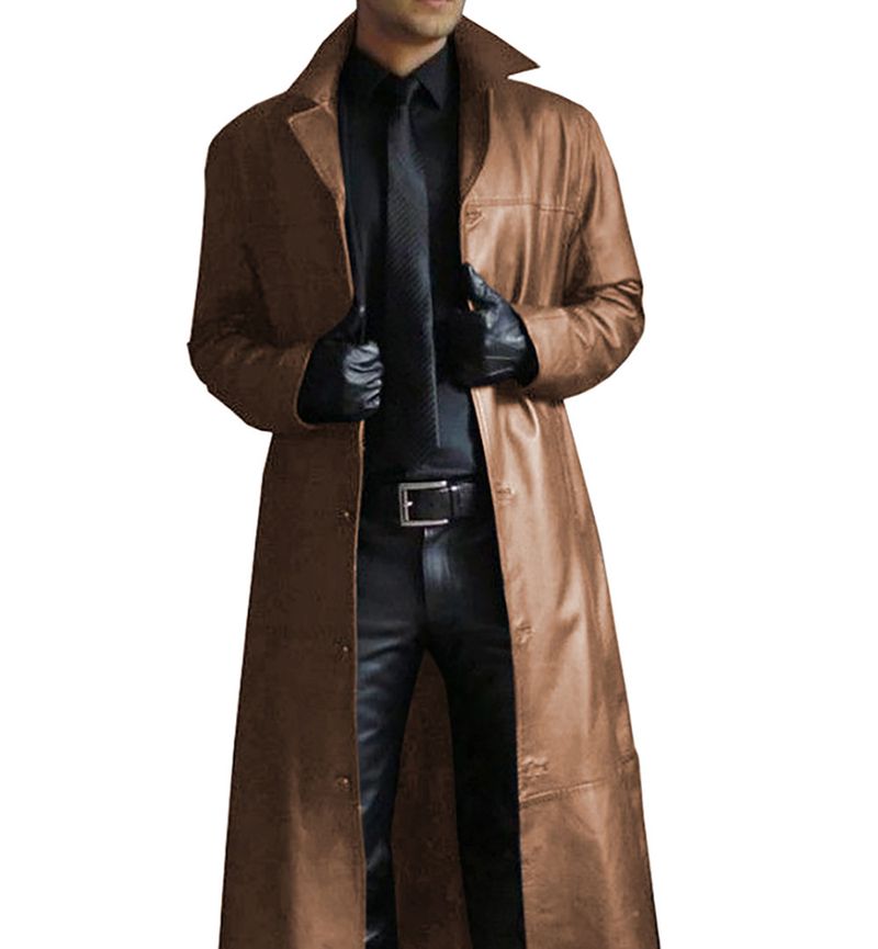 Herrenbekleidung Heißer Verkauf Spot Herrenbekleidung Lange Windjacke Herren Lange PU-Lederjacke Schlanke Mode Lederjacke Außenhandel_voghion.com