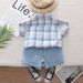 Babybarn 2024 nytt lapptäcke rutig kostymskjorta kortärmad shorts tvådelat set för pojkar sommarkläder_voghion.com