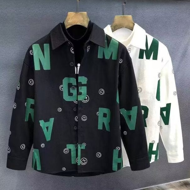 Men's Clothing New spring and autumn letter print long sleeved shirts for men and women all match loose casual shirt jacket trendy inch clothes_voghion.com