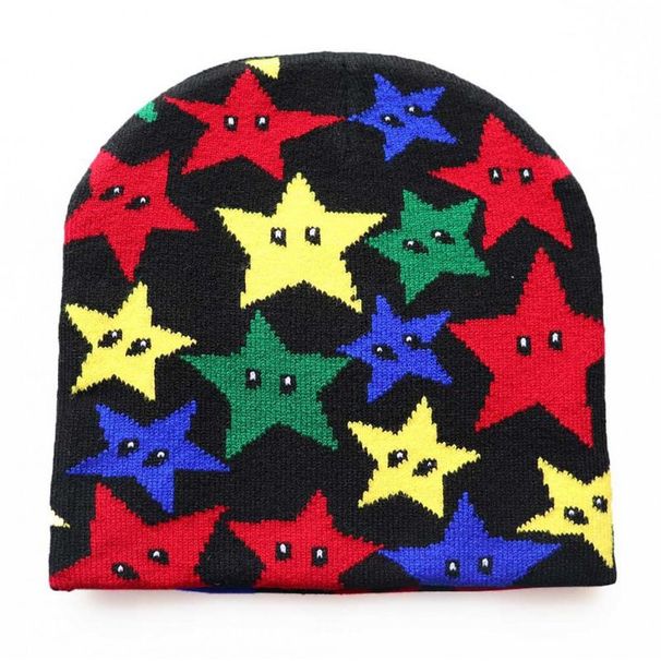 Autumn Winter Men Women Colorful Five-pointed Star Jacquard Knitted Super Elastic Wool Warm Pullover Hat_voghion.com
