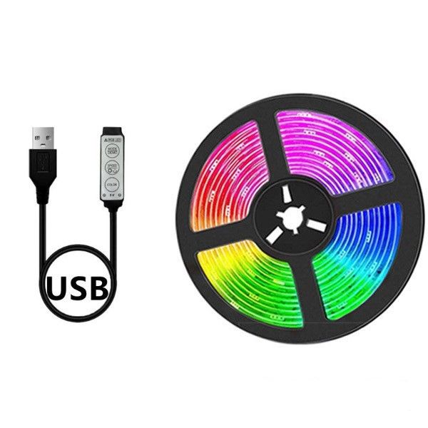 Self-Adhesive 5V RGB LED Strip Lights With Remote Control, USB Powered, 2835 Chip, 60 LEDs/m, Waterproof, For Home Decoration, TV Backlight_voghion.com