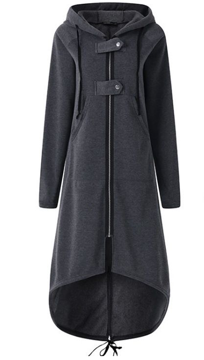 Men's Fleece-Lined Hooded Zip-Up Long Coat – Warm Layering Jacket (Black/Dark Gray, S-XXXXXL)_voghion.com