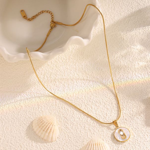 Colar feminino com pingente dourado, corrente clavicular moderna com diamante único vazado deslizante, alta especificação, aço titânio simples._voghion.com