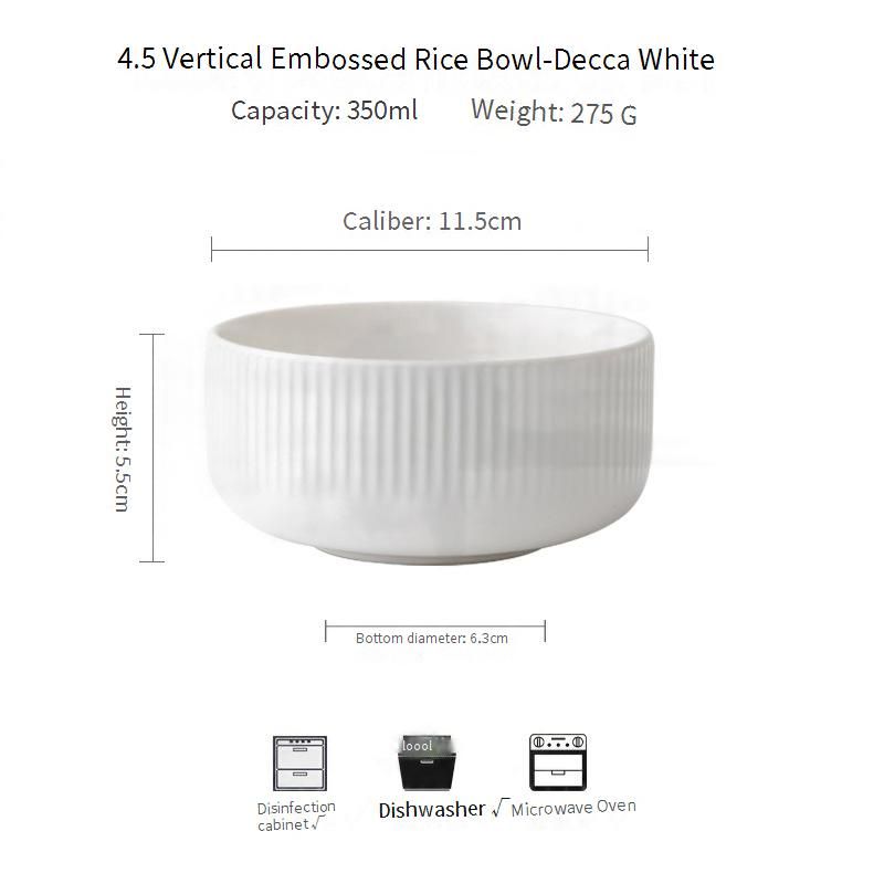 ​Seria Dika Nordic Ceramic Dinnerware - białe tłoczone talerze i miski (minimalistyczny styl retro do codziennych posiłków)​_voghion.com