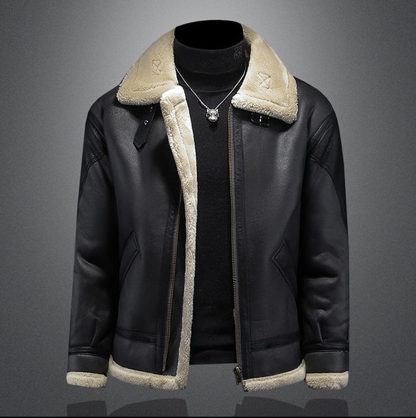 Men's Winter Biker Jacket - Faux Leather & Fleece Lined Windproof Coat With Zipper Closure (Black, Sizes M-5XL)_voghion.com