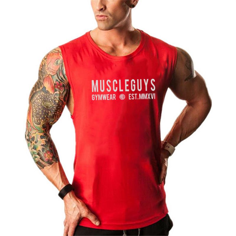 Muscle Fitness Exercise Sleeveless Tank Top Men's Canister Elastic Training Bottom Top_voghion.com