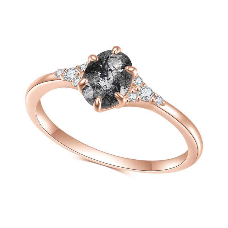 Fashionable And Simple Rose Gold Gemstone Ring S925 Sterling Silver Inlaid Natural Black Hair Crystal Ring Live Supply_voghion.com