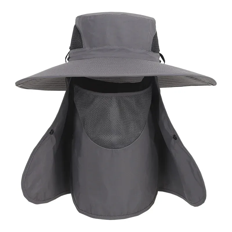 Hot Sale Outdoor Zonnehoeden UV Bescherming Gezichtsmasker Jacht Vissen Kamperen Cap Brede Rand Ademend Verwijderbare Vissershoed voor_voghion.com