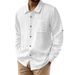 European And American Men's Summer Linen Short-sleeved Cardigan Casual Button-up Beach Vacation Loose Shirt_voghion.com