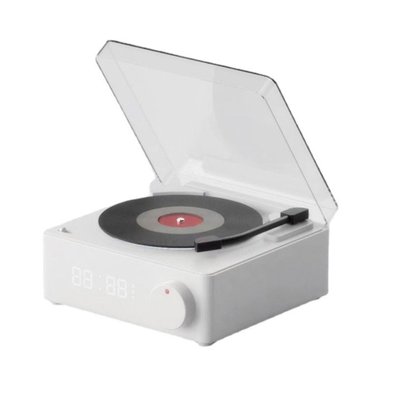 Duosi X11 Vinyl Atomic Retro Bluetooth Speaker Desktop Creative Alarm Clock (Hvid)_voghion.com
