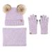 Cross-border Children's Winter Wool Warm Knitted Hat Scarf Gloves Three-piece Set Plush Hairball Hat Three-piece Set_voghion.com