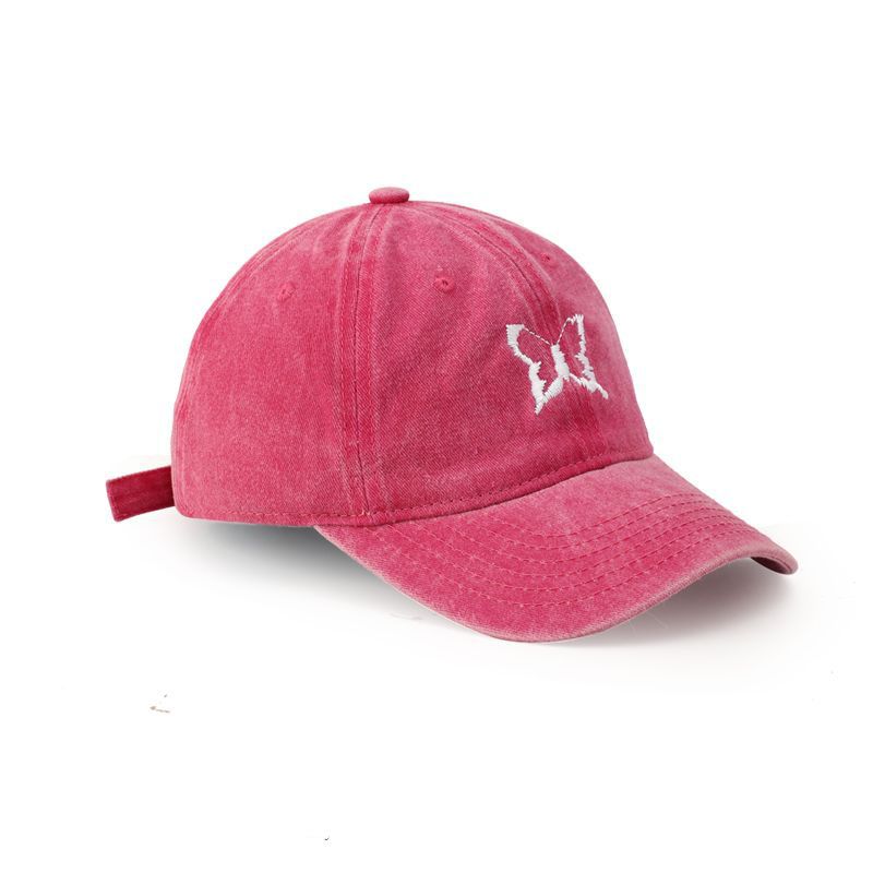New Little Butterfly Embroidery Wash Pure Cotton Solid Color Men's Spliced Baseball Korean Duck Tongue Hat_voghion.com