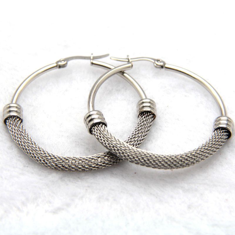 Boucles d'oreilles demi-maille en acier inoxydable_voghion.com