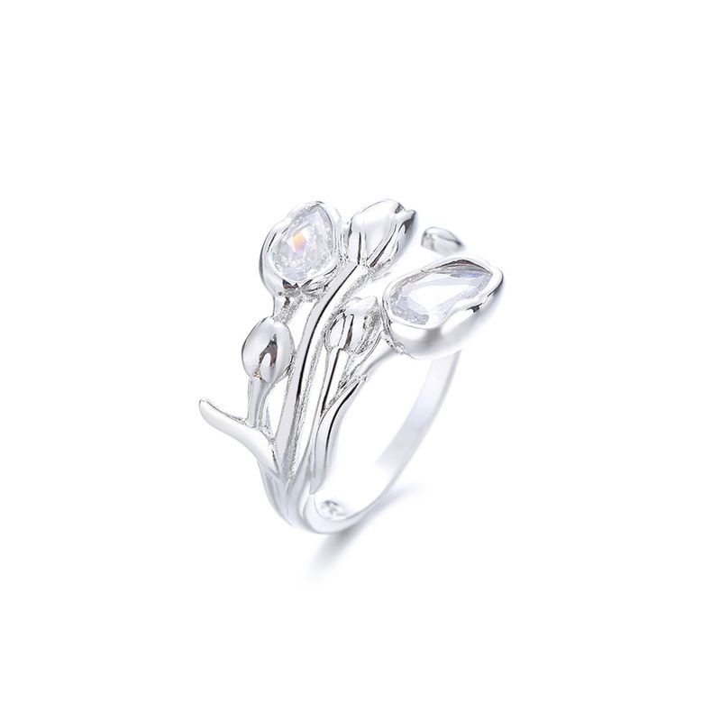 Kleur VENUS Sier Cstal Ring voor Vrouwen Meisje Gift Zirkoon Tulp Creatieve Zomer Bloem Wijsvinger Ins Fashi_voghion.com