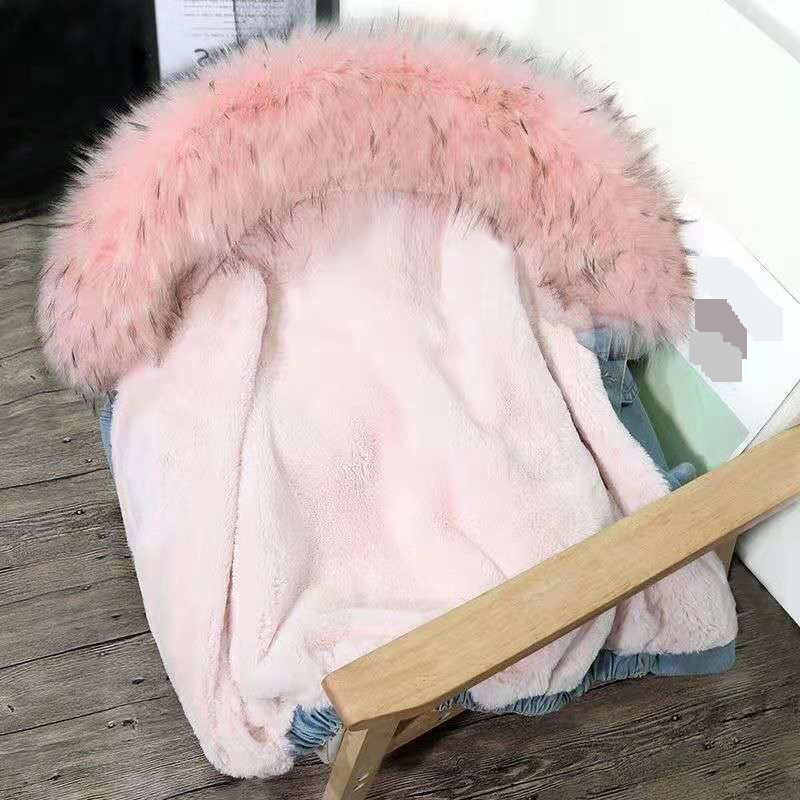 Women's Clothing autumn and winter new denim jacket for women Korean style loose female students plus velvet thickened large fur collar hooded jacket_voghion.com