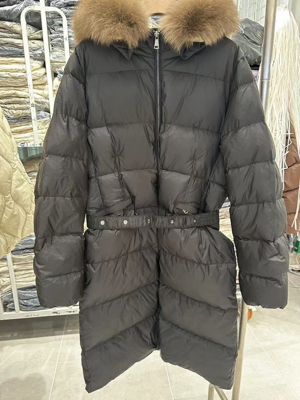 Jachetă de damă nouă, de lungime medie, cu puf, cu glugă, guler mare de blană, vulpe peste genunchi, talie, versiunea îngroșată A_voghion.com