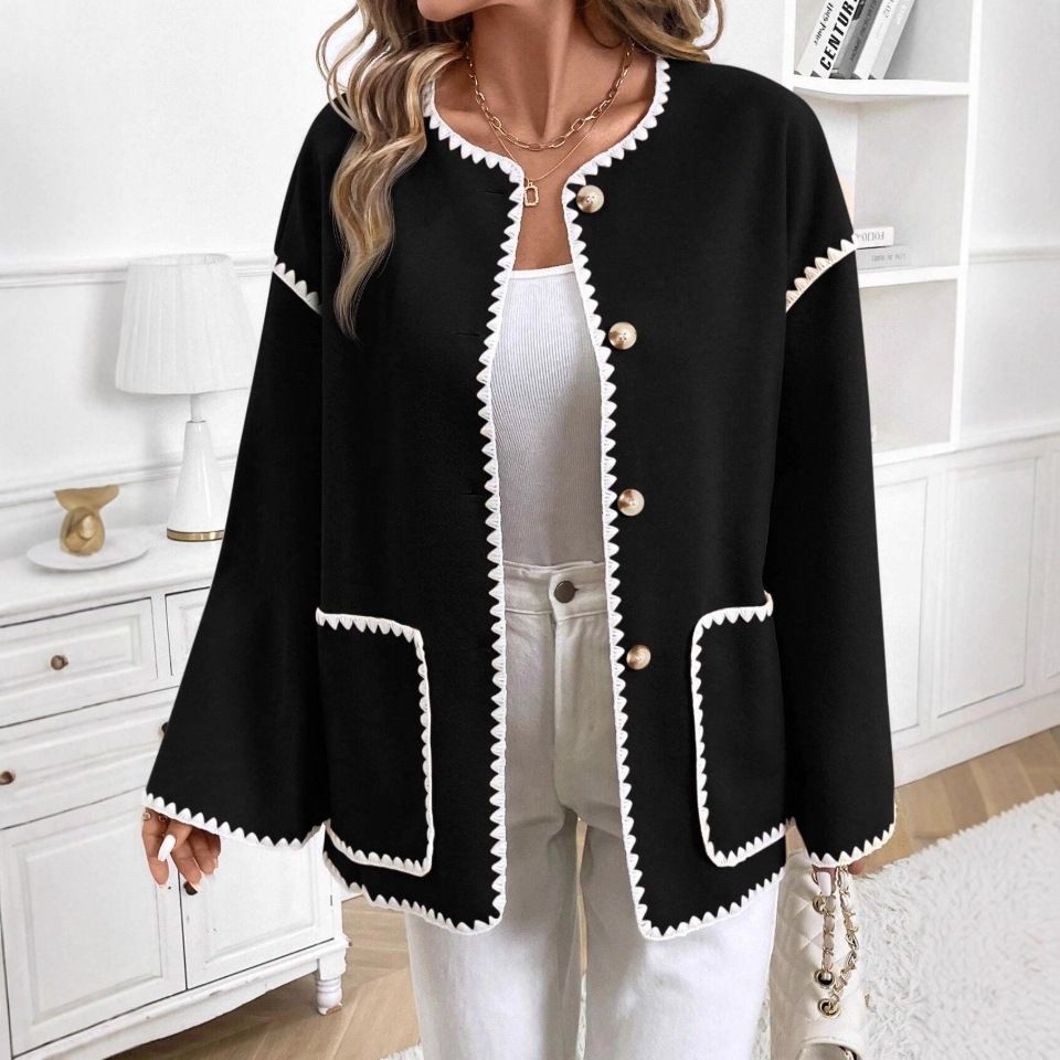 Women's Casual Wool Blend Button Front Jacket With Double Pockets, Loose Fit, Autumn Winter Coat_voghion.com