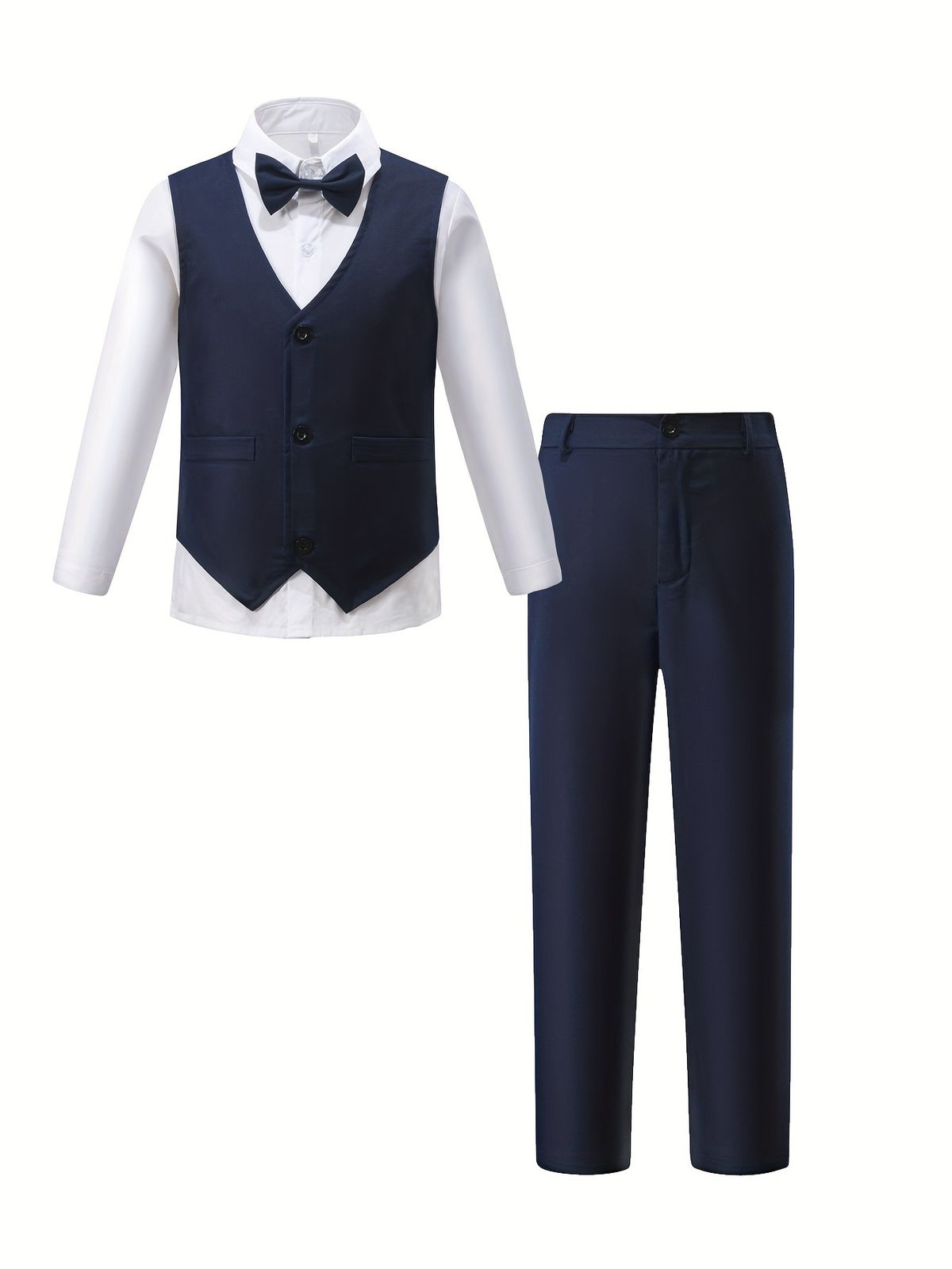 Babykleidung Jungenanzug Langarmhemd Anzug Weste Hose Gentleman Kleid dreiteiliges Set_voghion.com