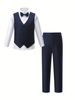 Babykleidung Jungenanzug Langarmhemd Anzug Weste Hose Gentleman Kleid dreiteiliges Set_voghion.com