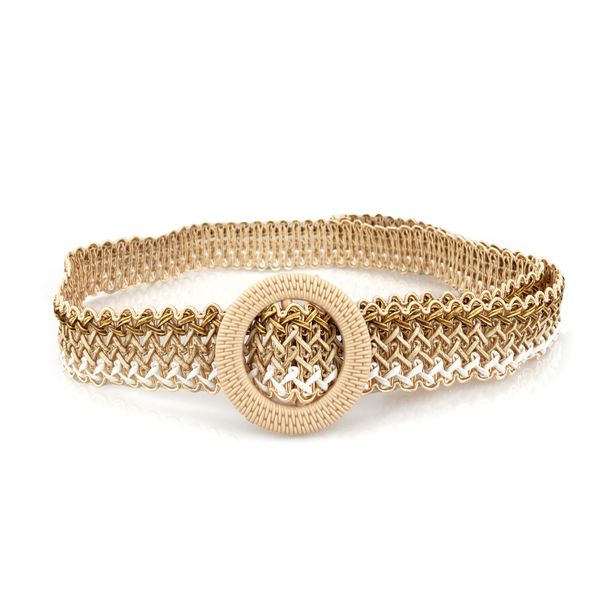 Sommer Nytt PP Gressvevd Belte Dame Bohemsk Stil Fargeblokk Vevd Midjeforsegling Strandferieskjørt Dekorativt Belte_voghion.com