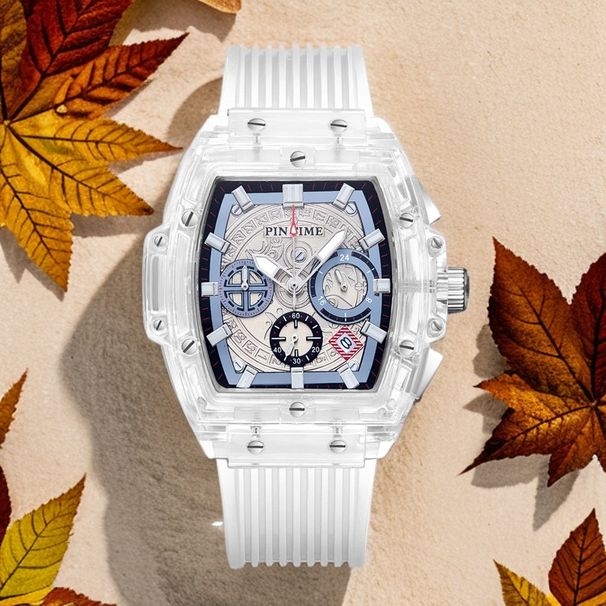 Live Broadcast Of New Transparent Square Shell Sports Mechanical Multi-functional Watch Men's Luminous Fashion Trend Tiktok_voghion.com