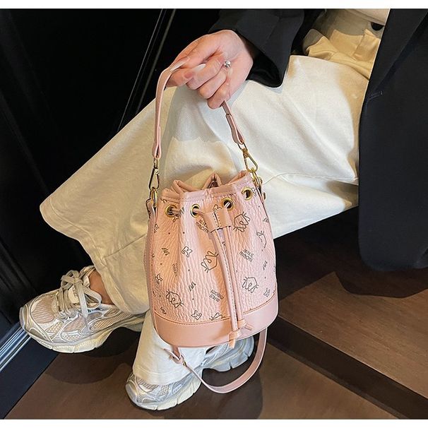 Bucket 2025 Zomer Nieuwe Trekkoord PU Kleine Ronde Niche High-end Handtas Mode Enkele Schouder Crossbody Tas_voghion.com