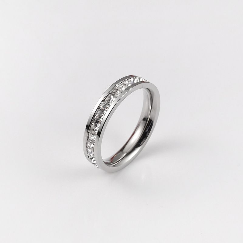 Fashion Double Row Stainless Steel Unisex Ring Personality Small Square Full Diamond Rose Gold Couple Rings Jewelry_voghion.com