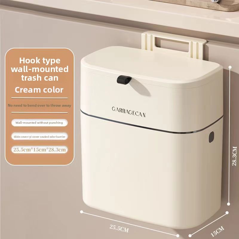 Kitchen Trash Can With Lid For Home Cabinet Door, Wall-Mounted Toilet Bathroom Living Room Hanging Creative Waste Bin_voghion.com