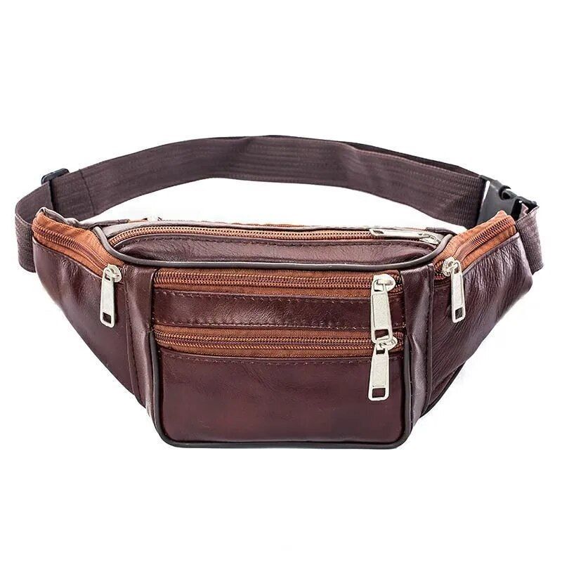 Genuine Leather Waist Bag Men Waist Pack Waist Bag Funny Pack Belt Bag Men Chain Waist Bag for Phone Pouch Mens Fanny Pack_voghion.com