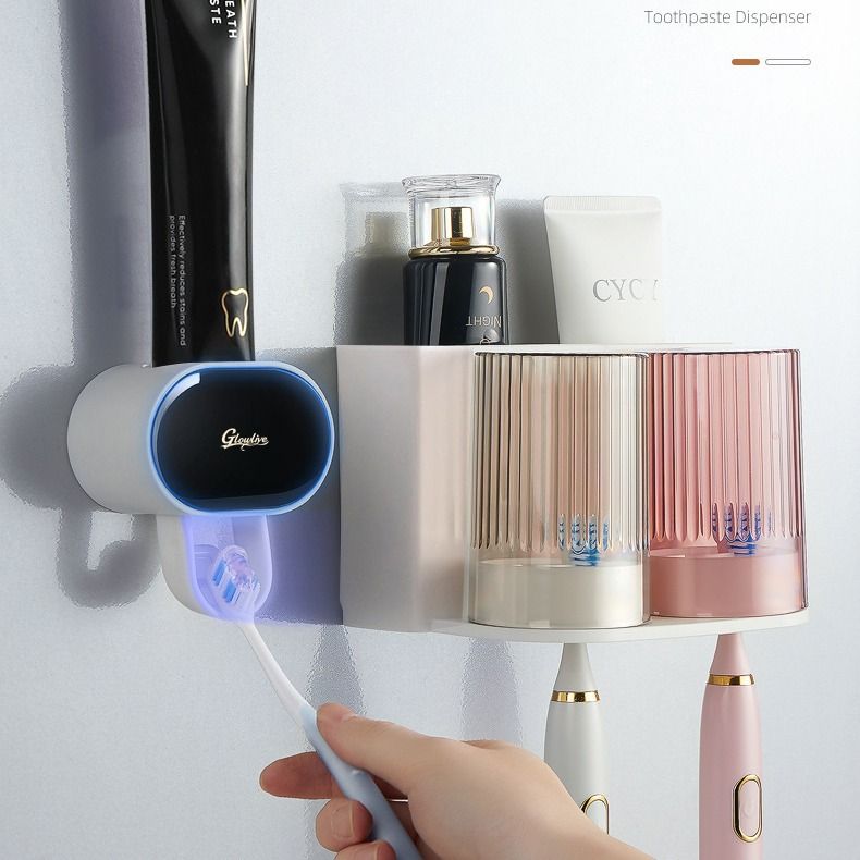 Wall-Mounted Toothbrush Holder Set With Toothpaste Squeezer – No Drill Bathroom Organizer For Toothbrush, Cup & Paste (2/3/4-Piece Options)​_voghion.com