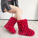 Faux Rabbit Fur Snow Boots For Women, Hot Girl Style Short Boots, Leopard Print Faux Fur Punk Y2k Trendy Cool Style Shoe And Bag Set_voghion.com