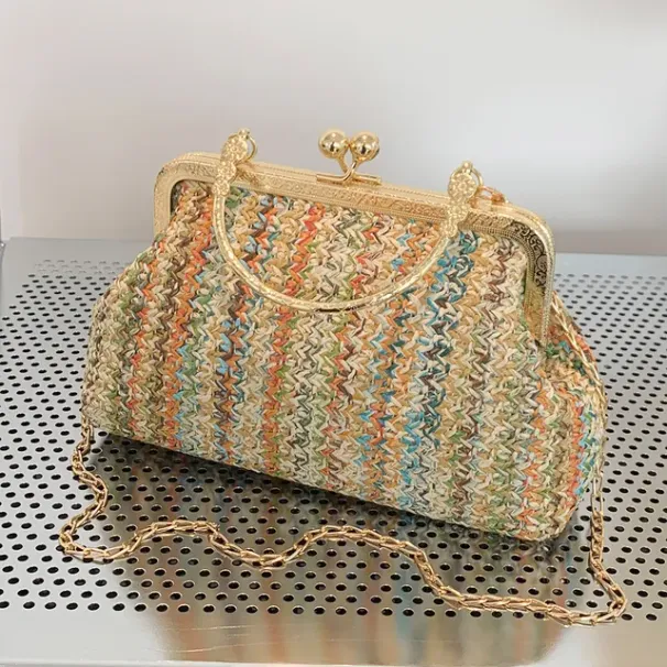 Damenmode Shopping Bunte Damen Hobo Stroh Mädchen Hochwertige Große Tasche Lässige Haspe Für Sommer Strandurlaub_voghion.com