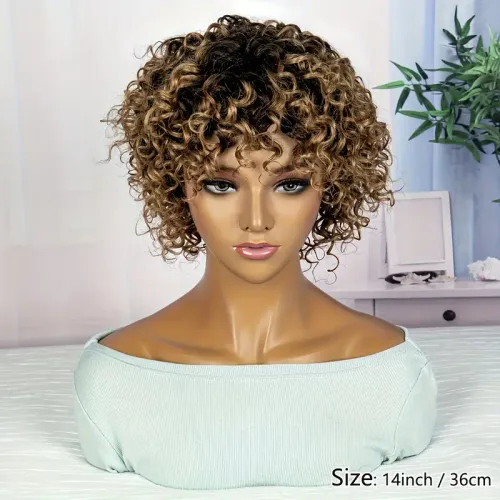 180% Human Hair Wig Short Jerry Curly Bob Cut Wig With Bangs 180% Density Non Lace Wig Human Hair Wig Natural Hairline With Baby Hair Burgundy Color_voghion.com