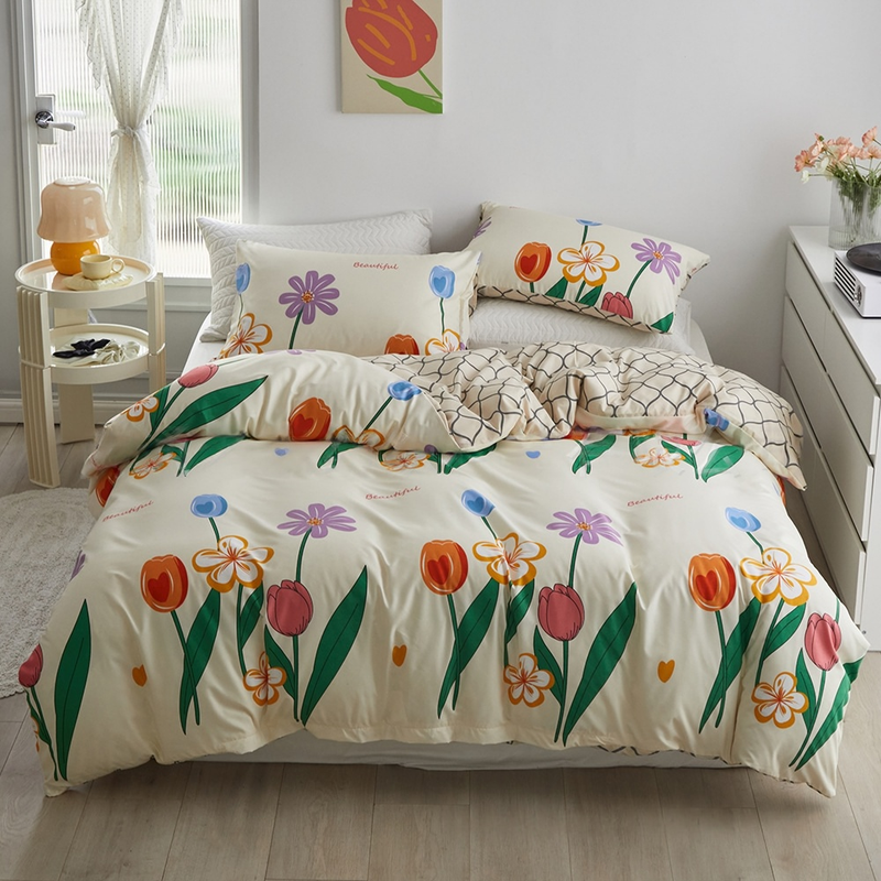 Conjunto de cama com 3 peças de capa de edredom e fronhas de tamanho queen com estampa floral e borboleta_voghion.com