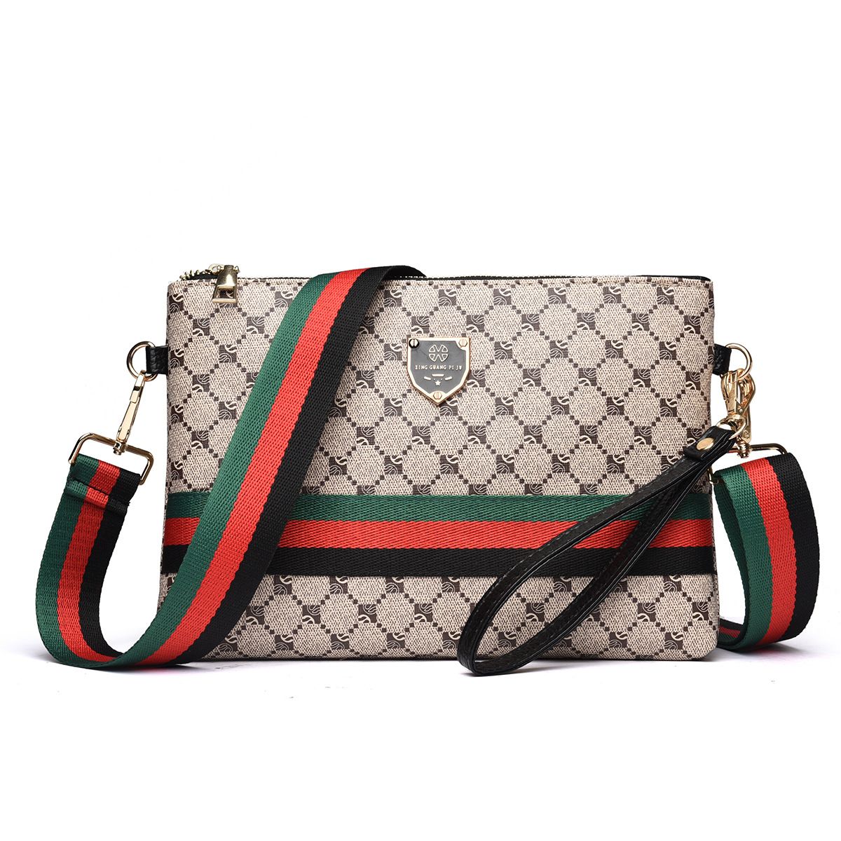 Borsa a tracolla unisex con tracolla a catena, borsa a tracolla sottile per l'uso quotidiano, borsa a mano minimalista in pelle PU nei colori nero e beige_voghion.com