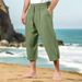 Pantaloni da uomo in cotone e lino, estivi, casual, da spiaggia, con coulisse in vita, elastici, comodi e traspiranti, a gamba dritta_voghion.com