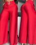 women's solid color wide-legged high-waisted loose slimming metal-decorated flared trousers_voghion.com