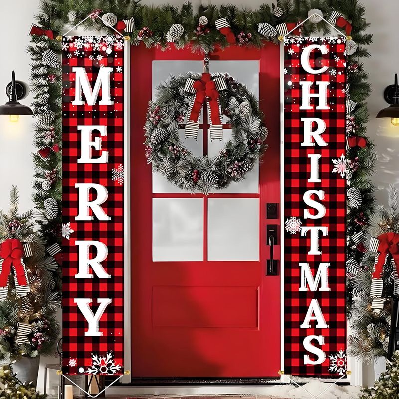 Christmas Couplet Banner Set - Festive Doorway Hanging Decor For Party Porch, Holiday Atmosphere Decoration_voghion.com