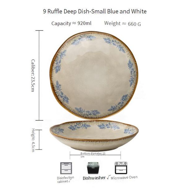 9 Inch Blue Floral Ceramic Plate – Vintage Deep Dish With Scalloped Edge, Microwave Safe Pasta & Salad Bowl, Elegant Tableware For Home & Restaurant_voghion.com