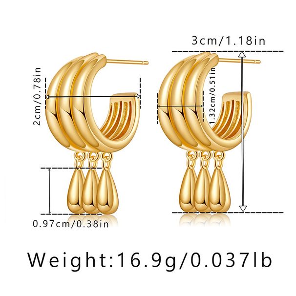 18K Gold Plated Drop Hoop Earrings For Women, Triple Teardrop Dangle Design_voghion.com
