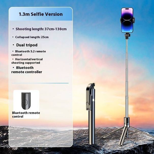 Bluetooth Uzaktan Kumandalı ve Çift Güzellik Işıklı 4 Eksenli Sabit Selfie Çubuğu Tripod - Vlog ve Canlı Yayın İçin 1,3 m/1,7 m Uzatılabilir Telefon Tutucu_voghion.com