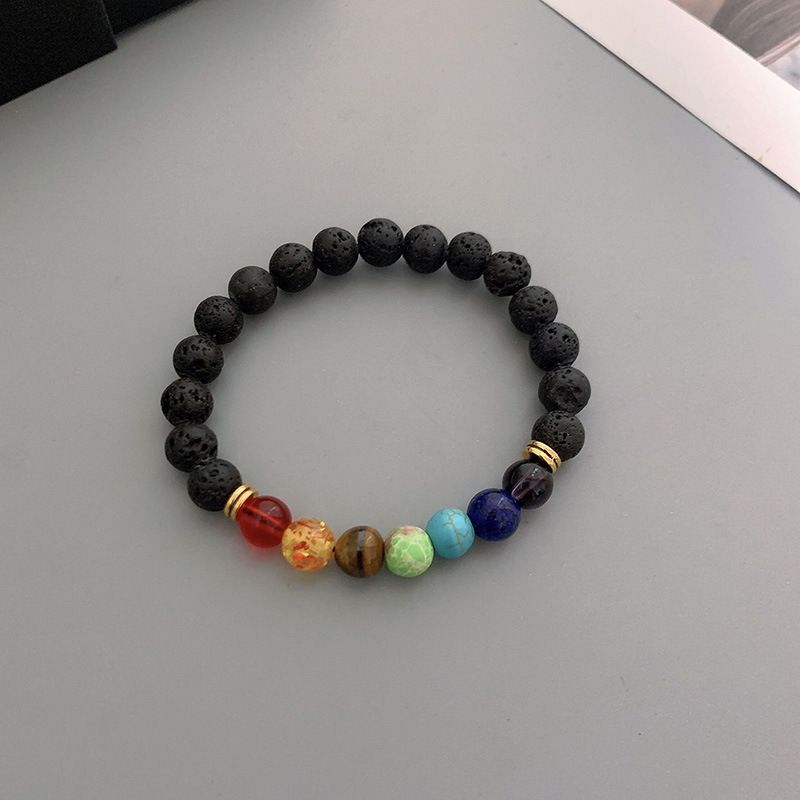 Bracciale in pietra vulcanica colorata Duobao da uomo, design di nicchia con un tocco di alta qualità, gioiello da mano in acciaio inossidabile, da uomo_voghion.com