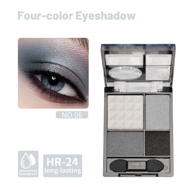 Lidschatten, vierfarbiger Perlglanz-Lidschatten, reich an Farbe, feine Perlglanzpartikel, langanhaltend und nicht leicht zu verblassen, wird mit einem Pinsel geliefert_voghion.com