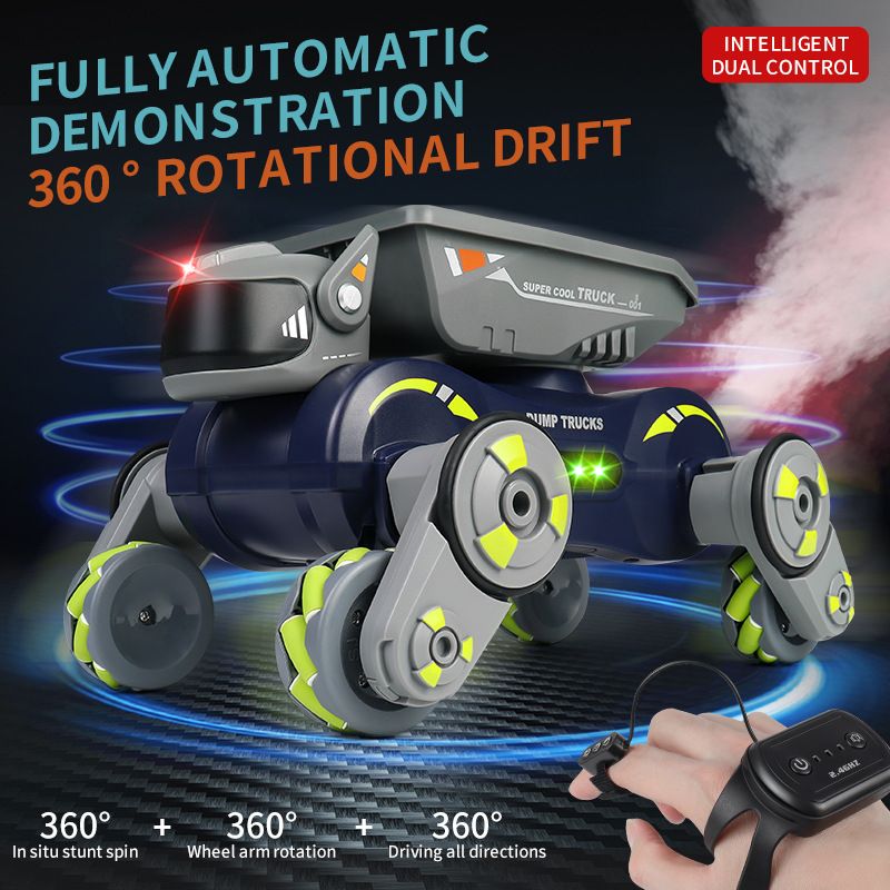2.4G RC Stunt Robotic Dog - Electronic Pet Toy With Arm Swing, Spray, Sound & Light Effects For Boys (Remote Control Smart Robot Car)​_voghion.com