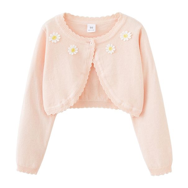 "Soft Cotton Knit Cardigan For Girls - Sunflower Embroidery Long Sleeve Open Front Sweater - Lightweight A-Class Comfort Wear For Spring Summer Fall_voghion.com